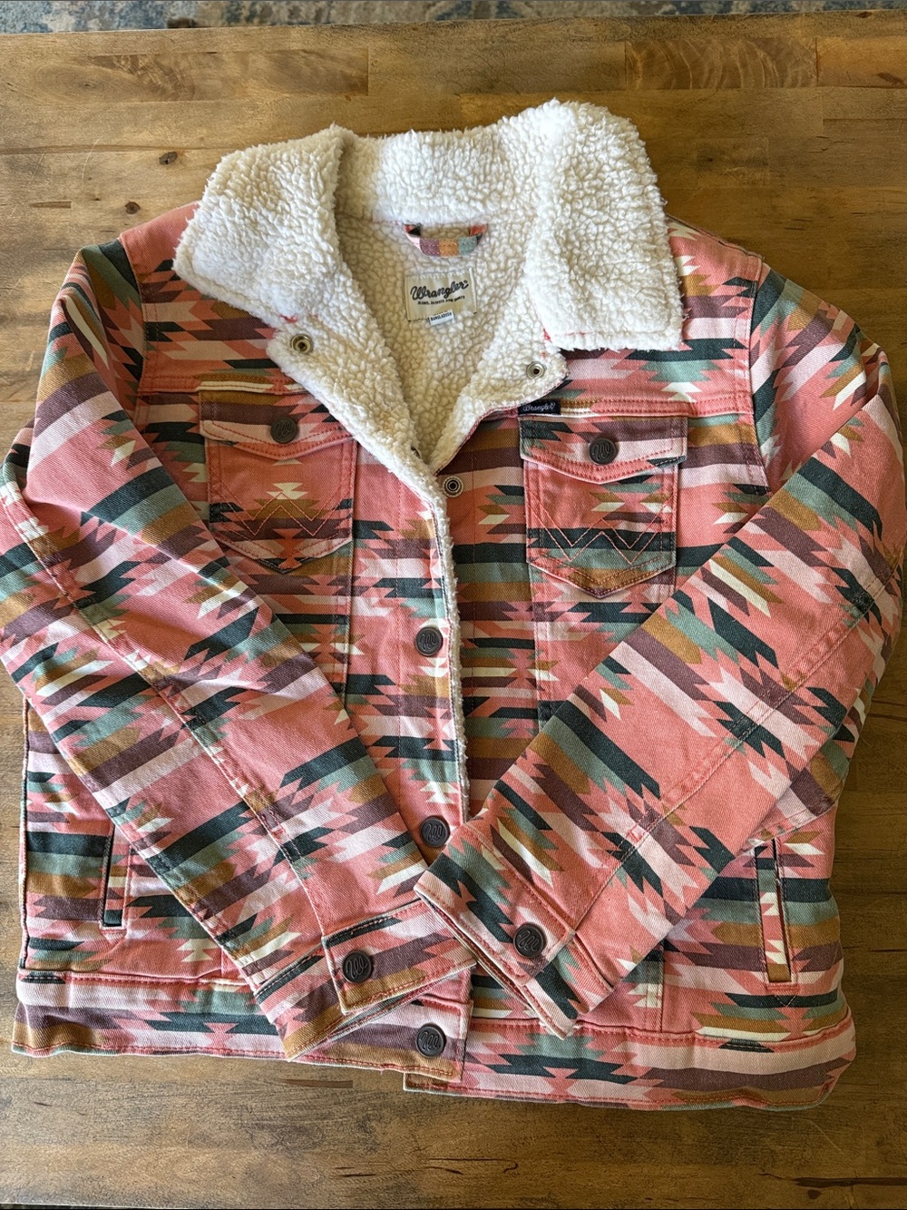 Wrangler girls Pink Aztec Sherpa Collar Jean Jacket